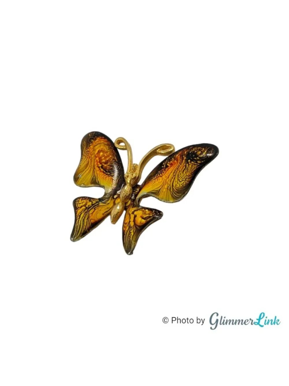 Vintage Emmons Butterfly Brooch Orange Enamel Gold Tone Signed 2 Inch